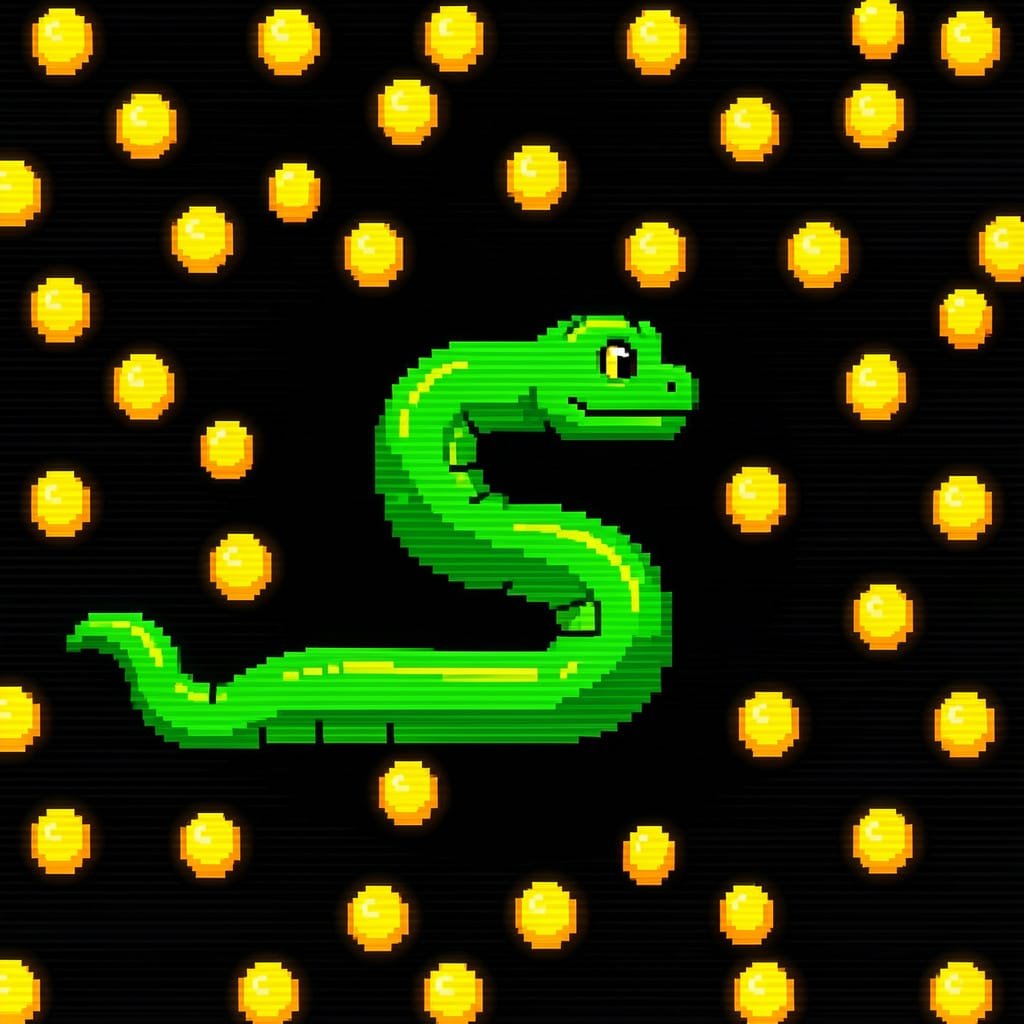Retro Snake-spill med scanlines og pixelgrafikk